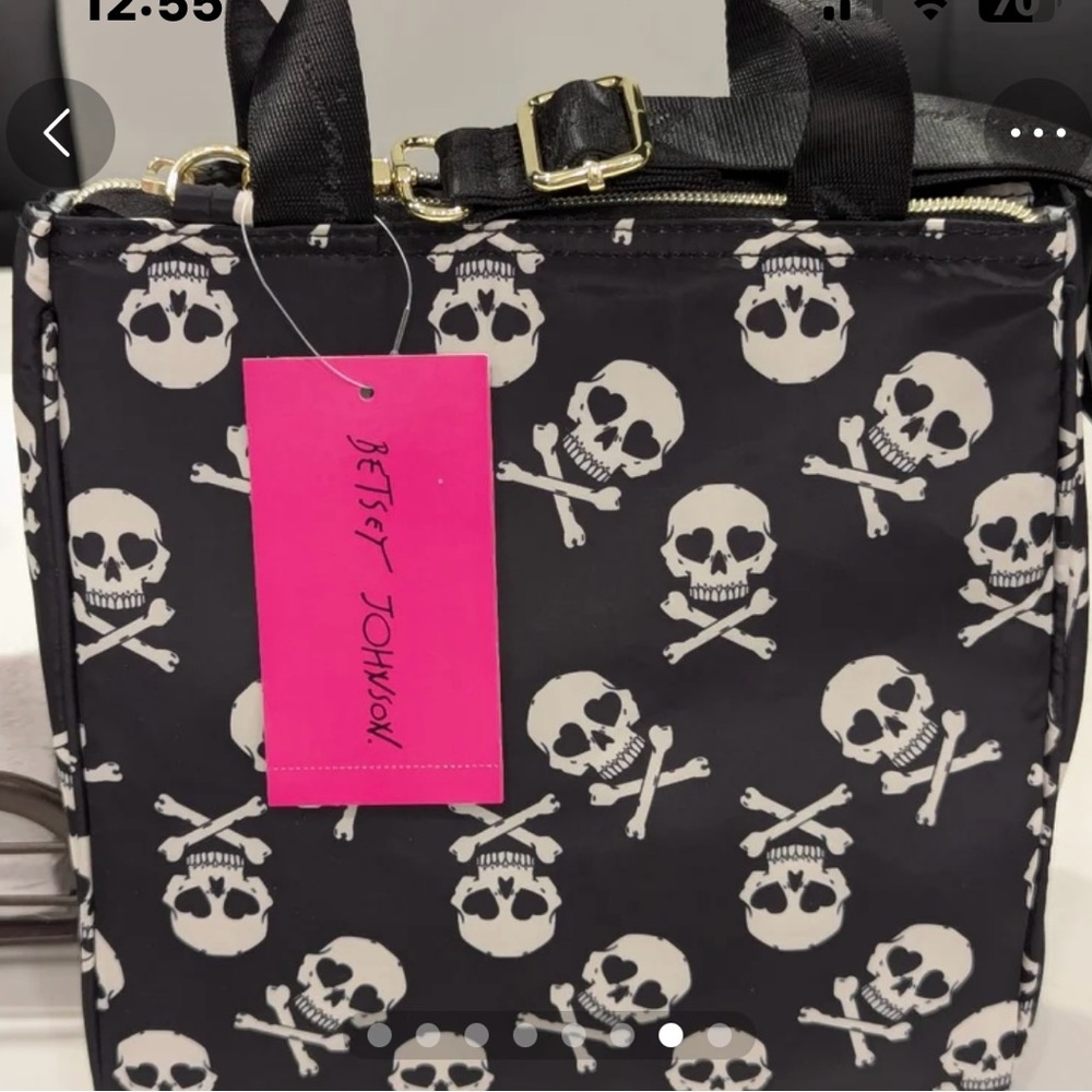 Betsey Johnson Black and White Crossbones Lunch Tote NWT